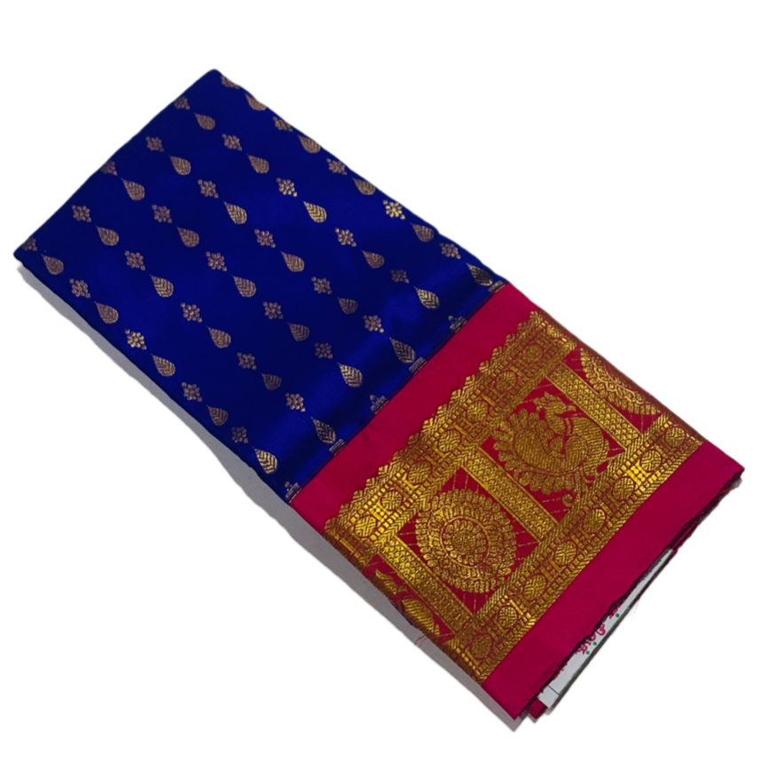 Blue shade Pure Kanchipuram Kids Pattu Pavadai with contrast border for newborn to 2 Years