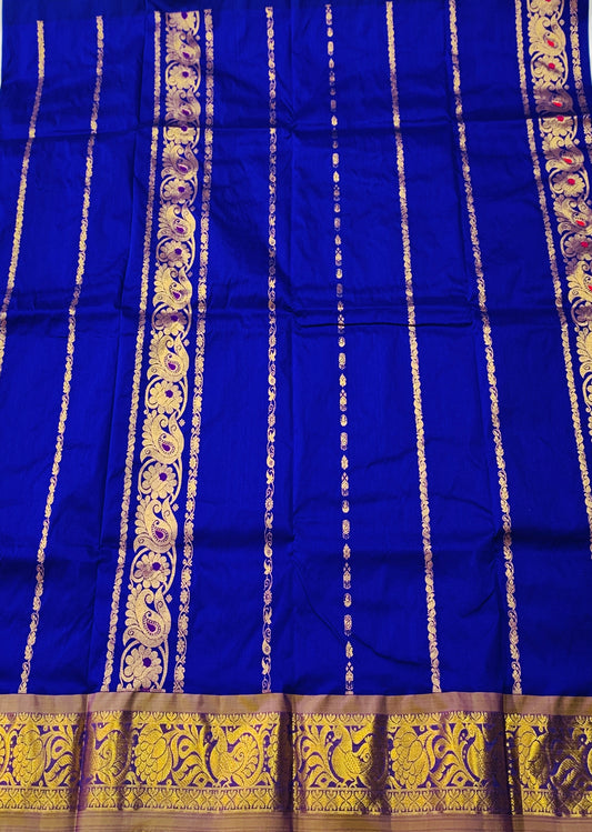 Blue shade Semi Silk Kids Pattu Pavadai with Contrast border age  above 10 Years