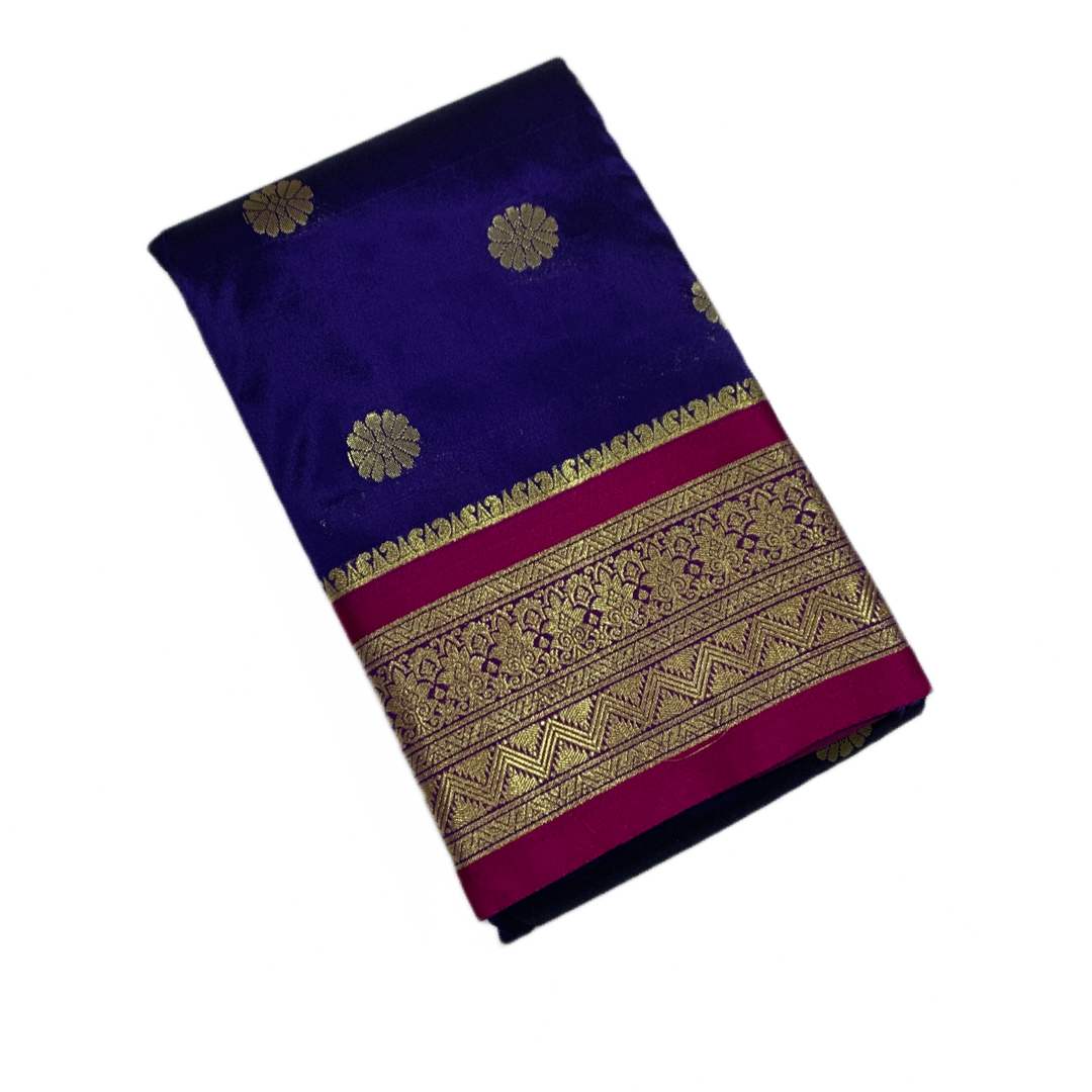 Blue shade saree with Sliver and Pink Border