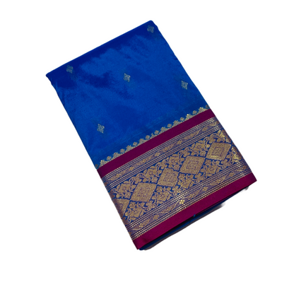 Blue shade saree with Sliver and Pink Border