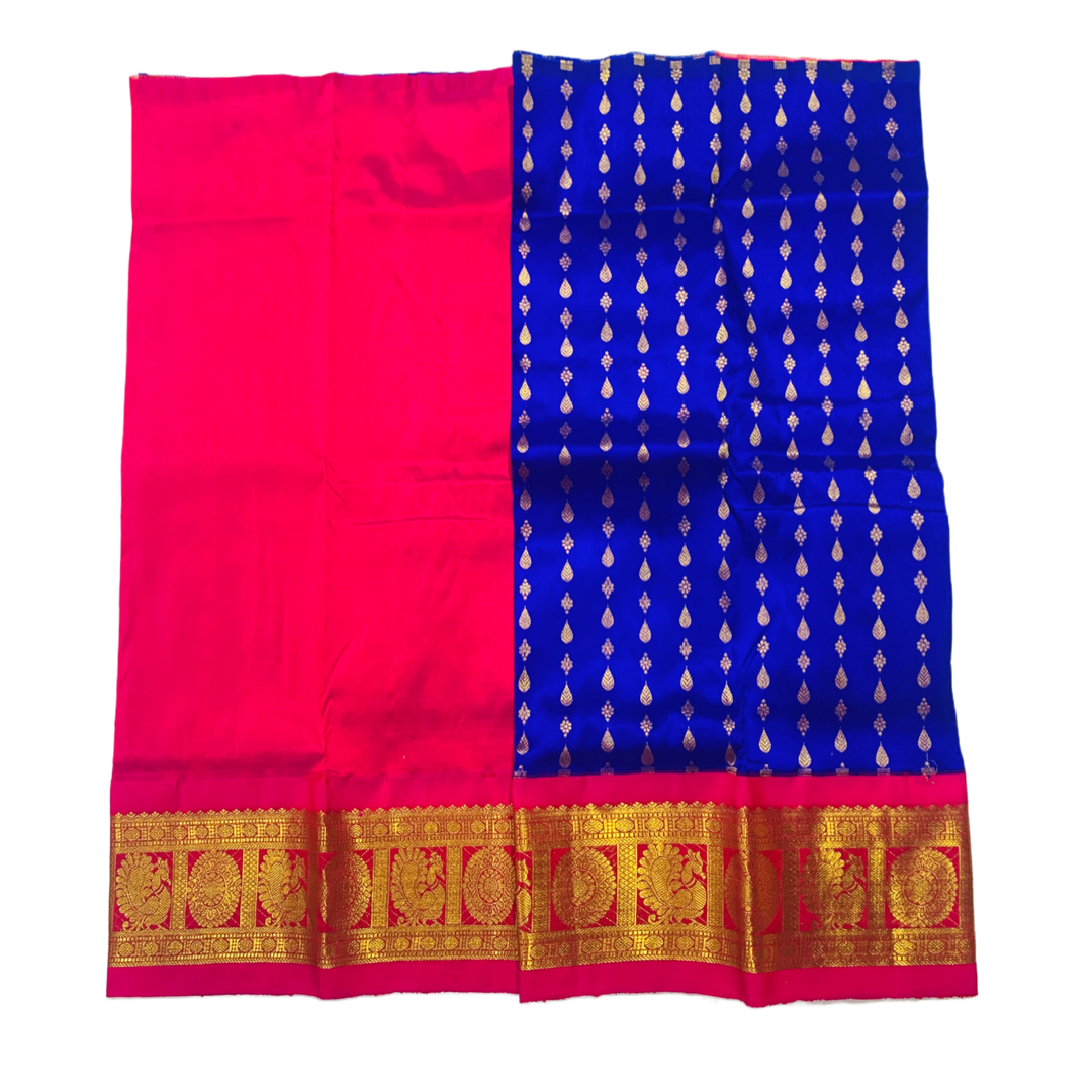 Blue shade Pure Kanchipuram Kids Pattu Pavadai with contrast border for newborn to 2 Years