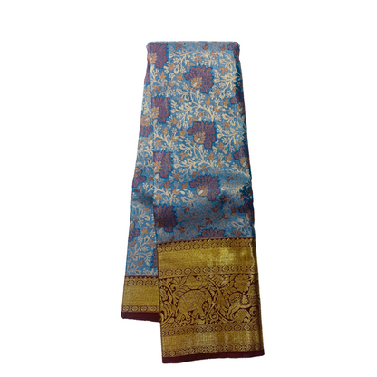 Blue shade Soft kanchi pattu with Brown Border.