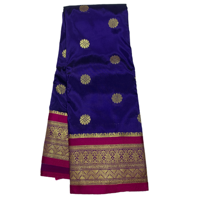 Blue shade saree with Sliver and Pink Border