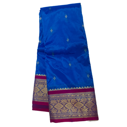 Blue shade saree with Sliver and Pink Border