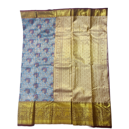 Blue shade Soft kanchi pattu with Brown Border.