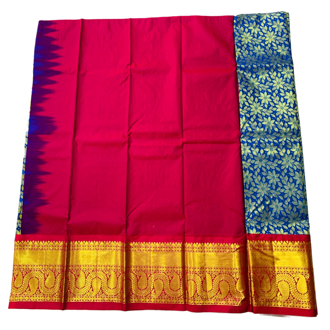 Blue shade Vegan Silk Kids Pattu Pavadai with contrast border for age 5 to 10