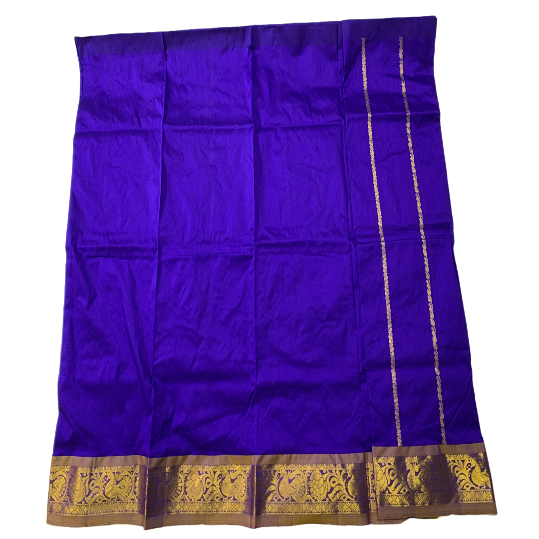 Blue shade Semi Silk Kids Pattu Pavadai with Contrast border age  above 10 Years