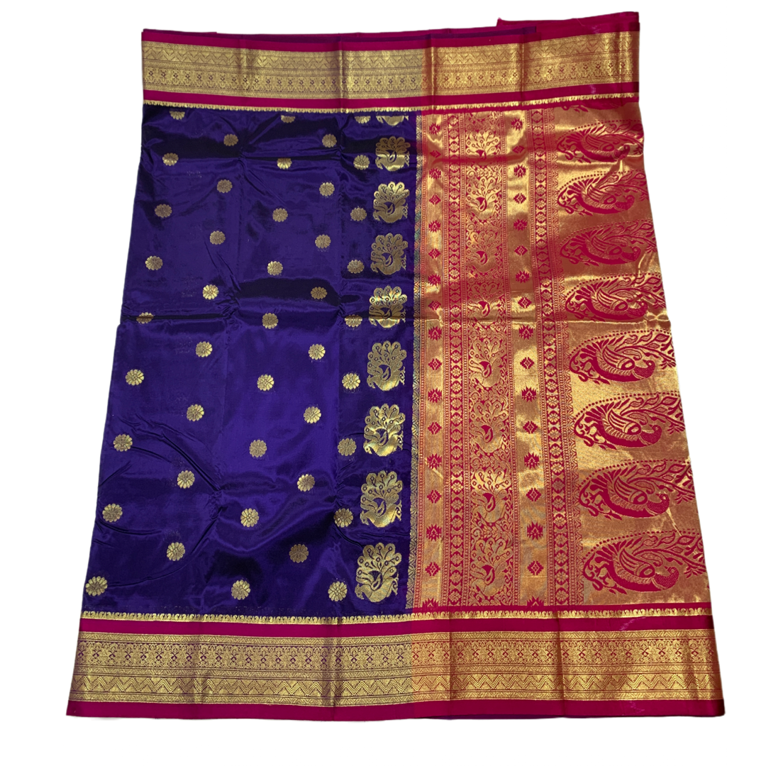 Blue shade saree with Sliver and Pink Border