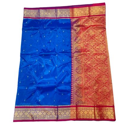 Blue shade saree with Sliver and Pink Border