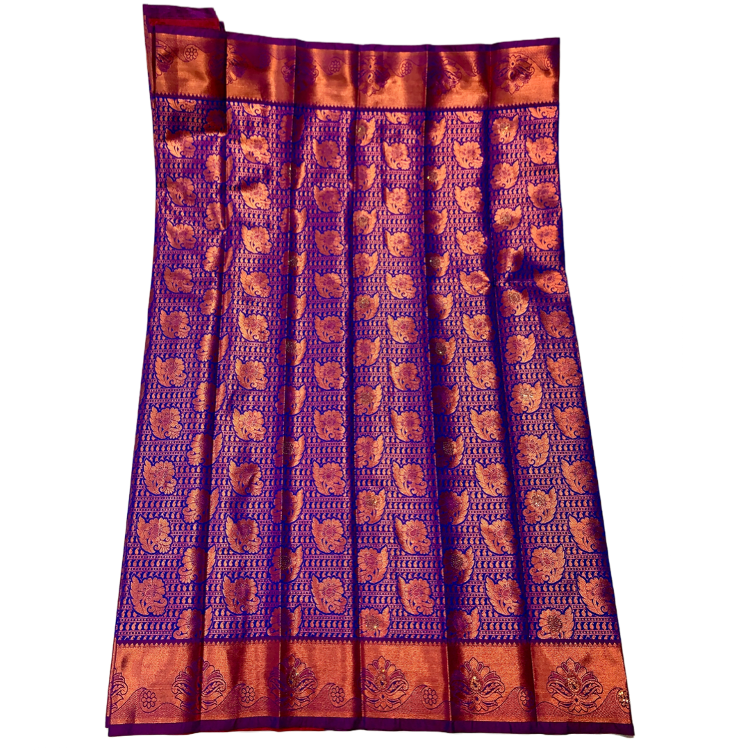 Bridal Vegan Silk Saree Blue Colour with Copper Border