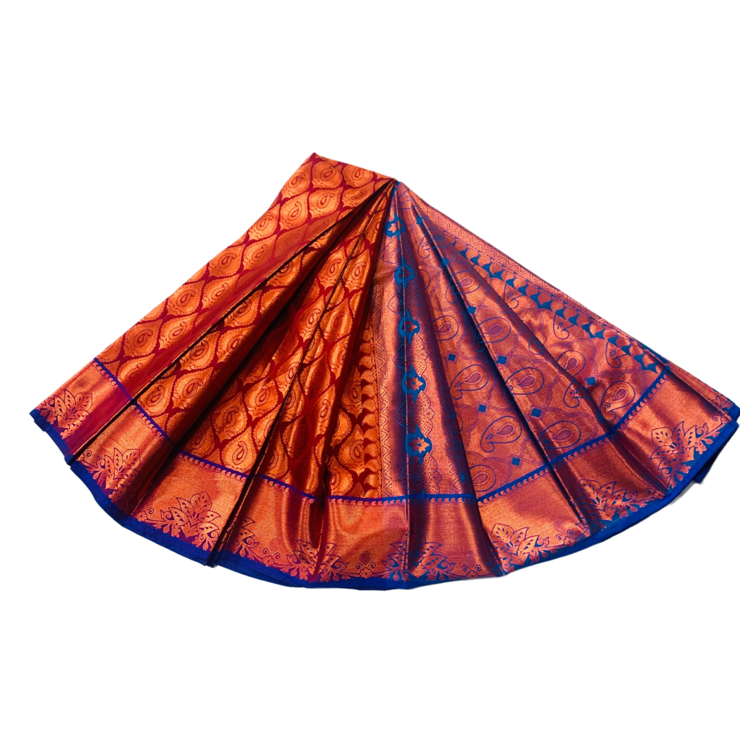 Vegan Silk Saree Maroon with Copper with Blue Border