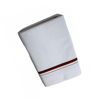 White Cotton Dhoti with Brown  Border.