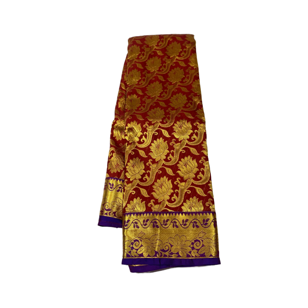 Marron  shade Semi Silk Saree with  Blue  with flower border.