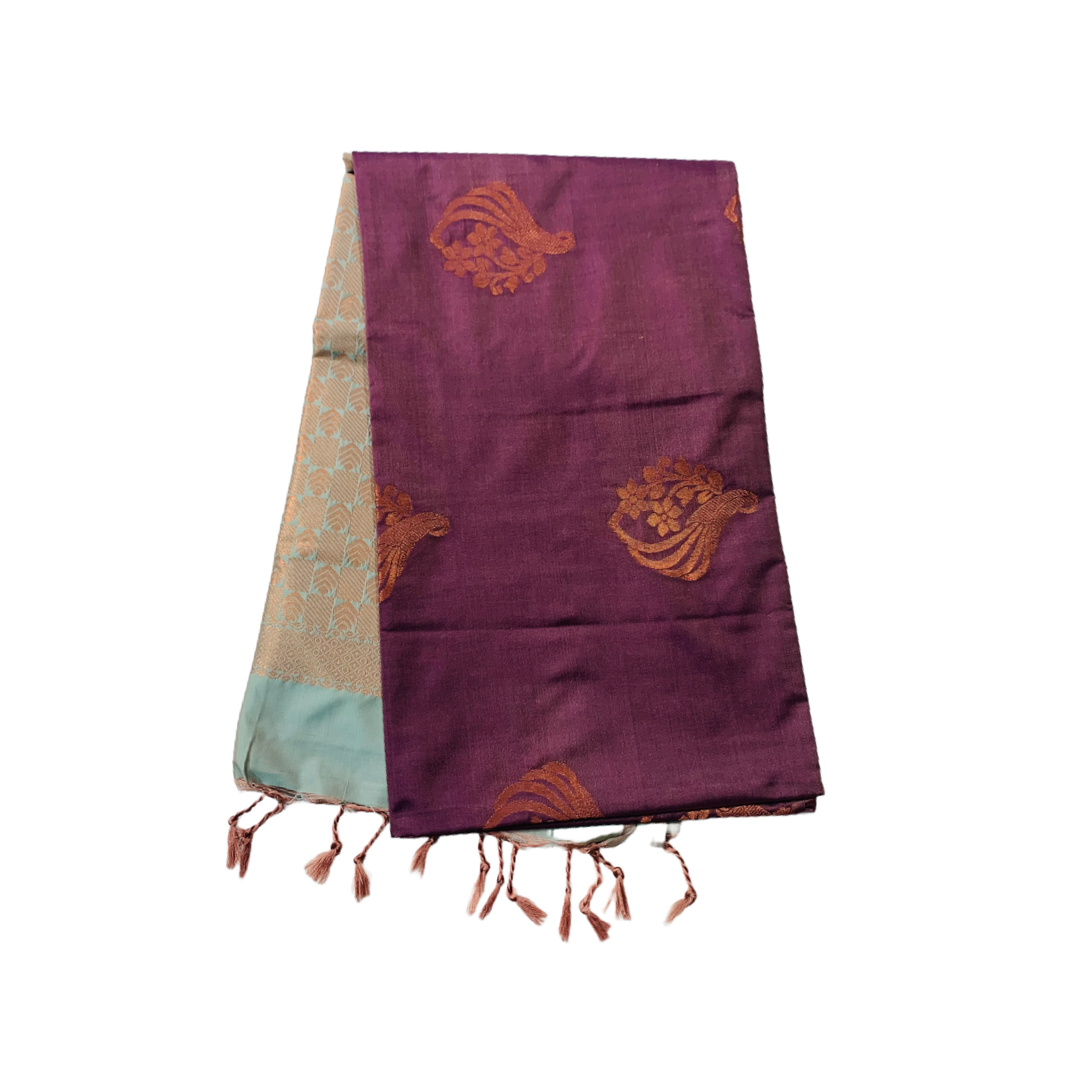 Soft Vegan Silk Saree Brown Colour with Border less