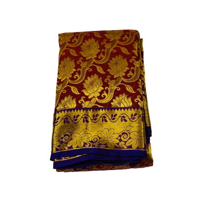 Marron  shade Semi Silk Saree with  Blue  with flower border.