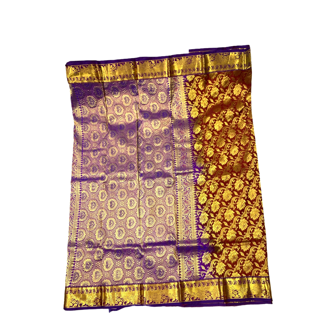 Marron  shade Semi Silk Saree with  Blue  with flower border.