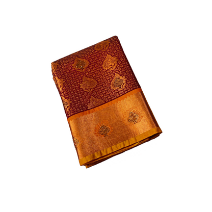 Bridal Vegan Silk Saree Brown with Golden Border with Mango design