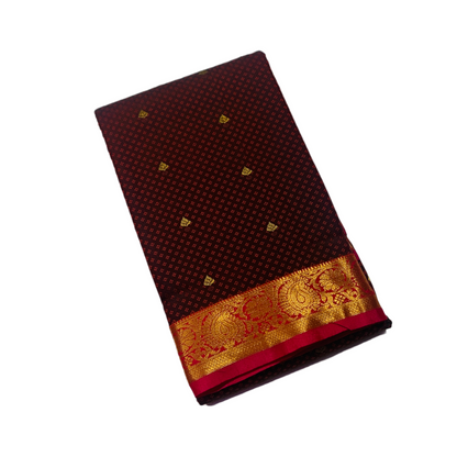 Brown shade Semi Silk Saree with Pink Border with Mango and Flower Design