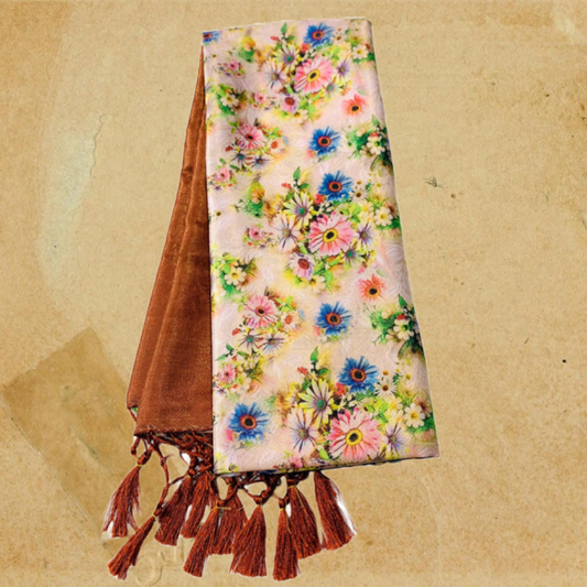 Tussar Colour Digital silk saree with  Brown Border.