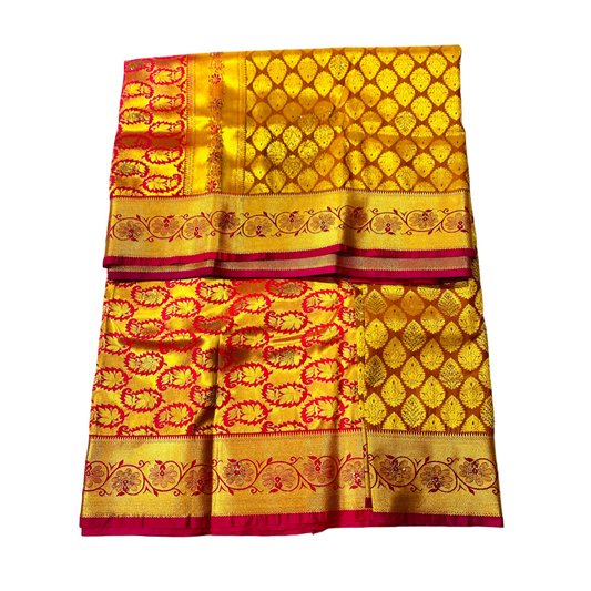 Bridal Vegan Silk Saree Brown Colour with Unstitched blouse in Aari work