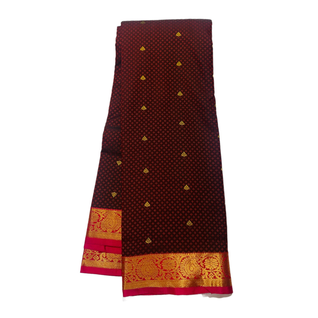 Brown shade Semi Silk Saree with Pink Border with Mango and Flower Design