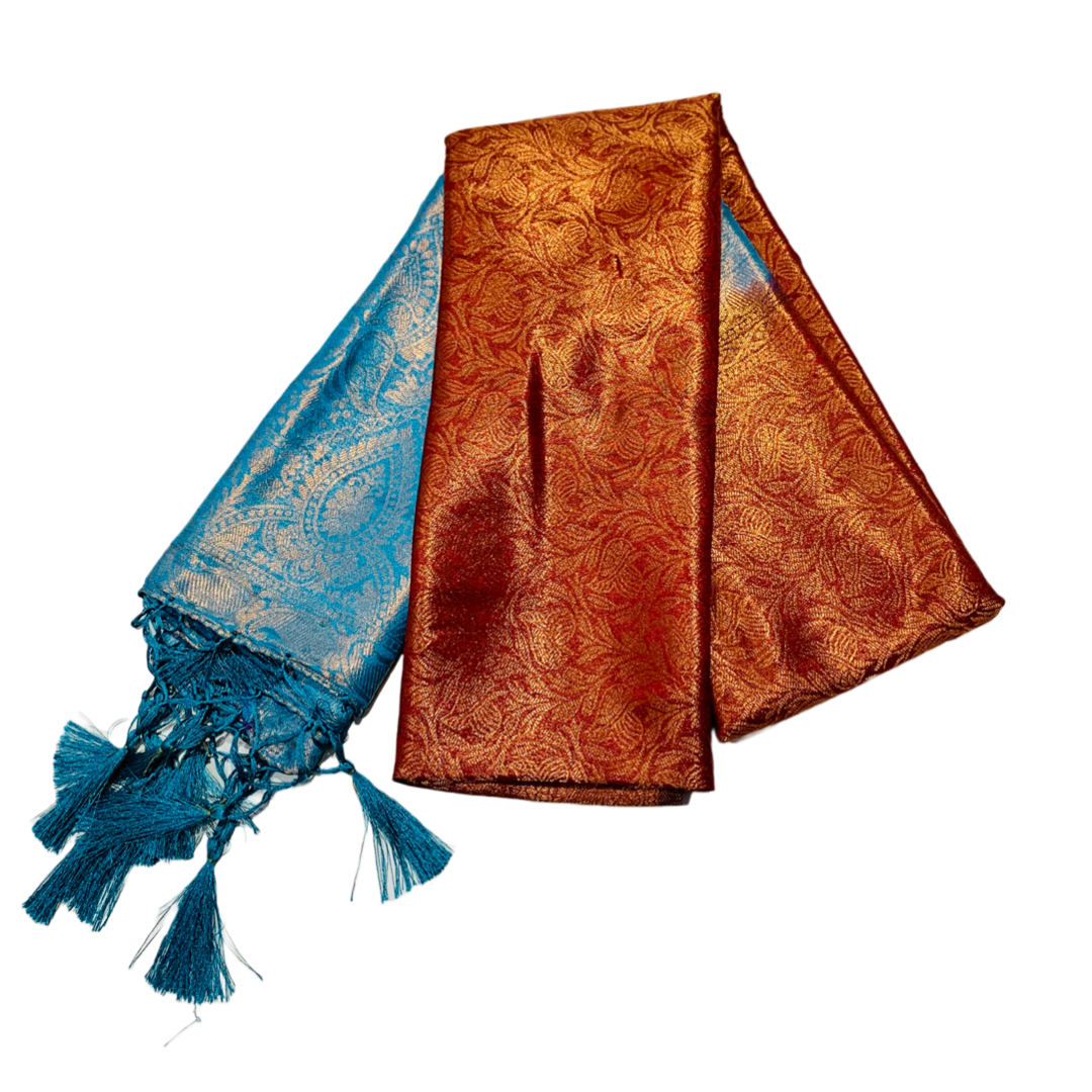 Brown shade kuberra pattu with Sky Blue Pallu