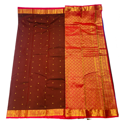 Brown shade Semi Silk Saree with Pink Border with Mango and Flower Design