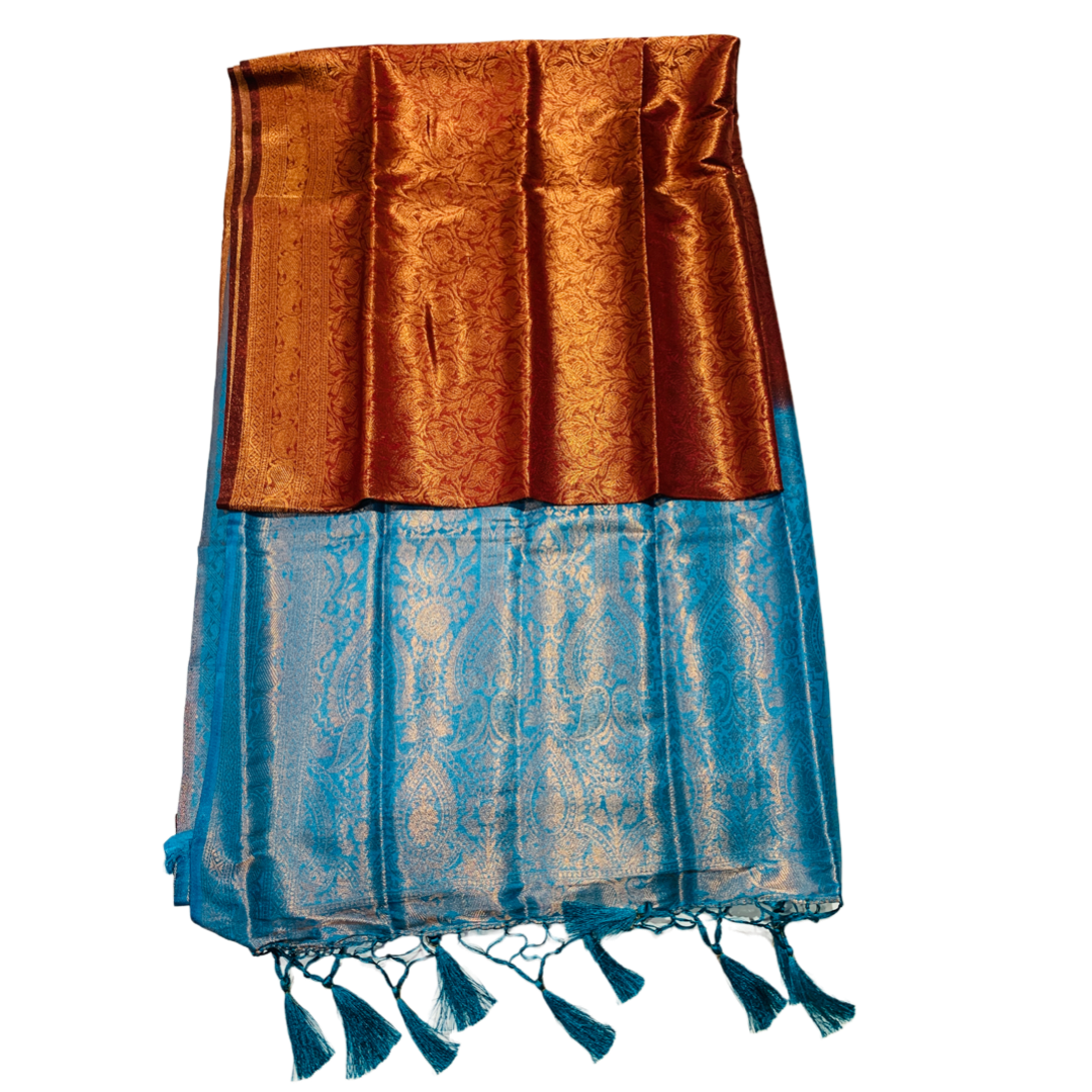 Brown shade kuberra pattu with Sky Blue Pallu