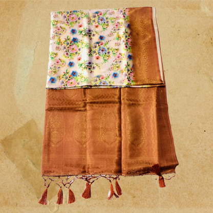 Tussar Colour Digital silk saree with  Brown Border.