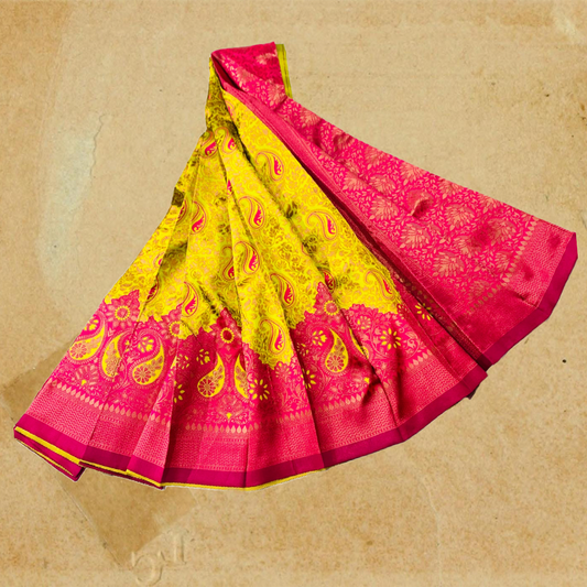 Bright Yellow saree with  Pink border