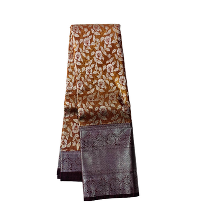 Vegan Silk Saree Chocolate colour with Flower design