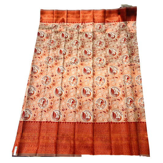 Sandal shade saree with Brown Border