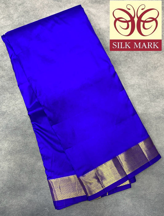 9X5 Pure Silk Dhoti Violet with Large Golden Zari Border