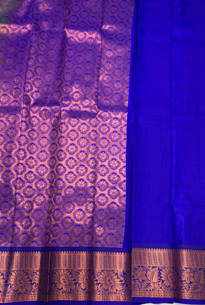 Vegan Silk Saree Rama Blue Colour with Copper and Blue Border