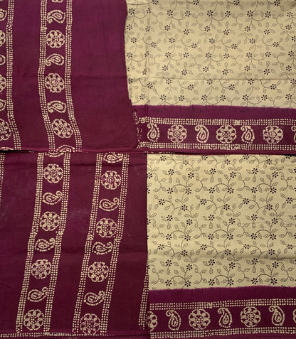 Chettinad Sungudi Cotton Tussar Colour with Magenta Border