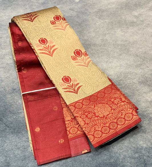 Art Silk Saree Sandal Colour with Maroon Border