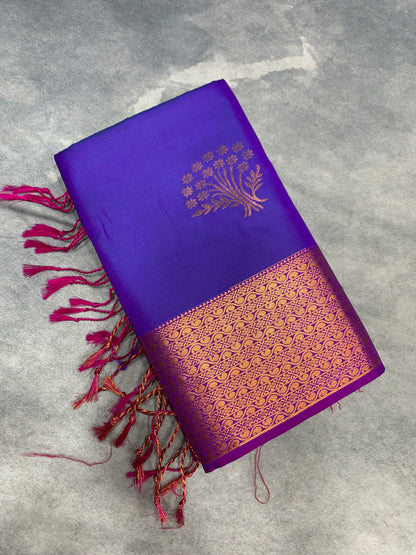Soft Vegan Silk Saree Purple Colour with Pink and Copper Border