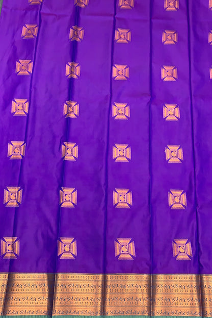 Soft Silk Casual Saree Purple Colour with Green Colour Border