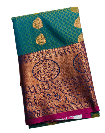 Vegan Silk Saree Patel Green shade with Pink Border