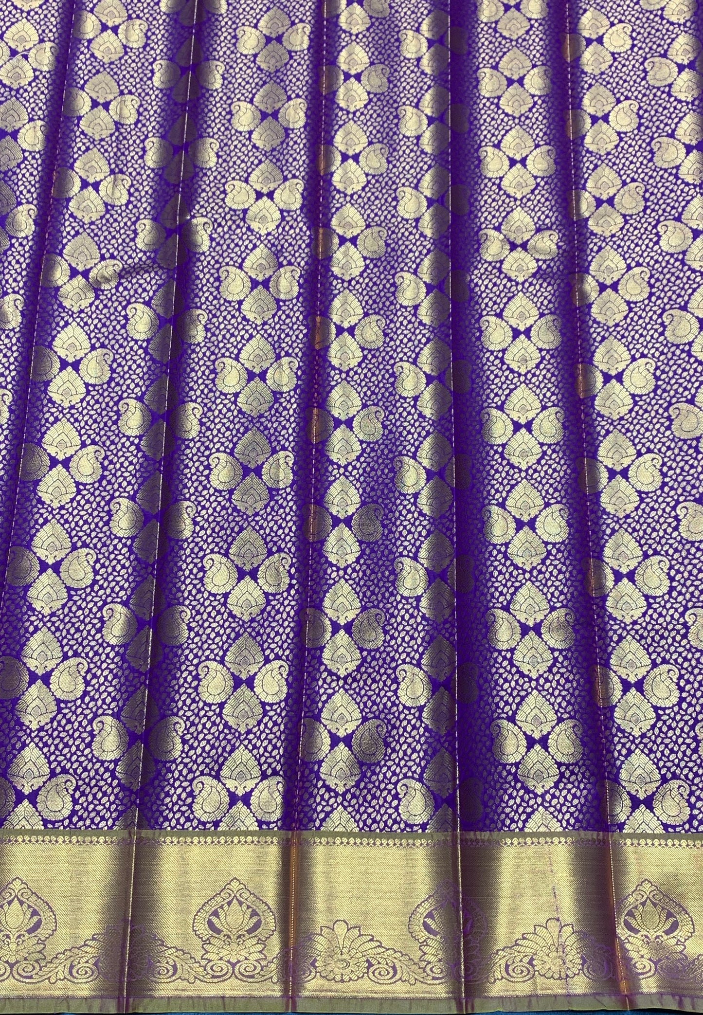 Vegan Silk Saree Purple Colour with Copper and Golden Yellow Border