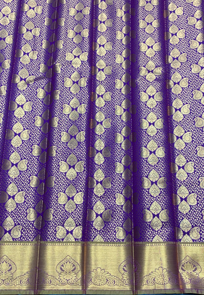 Vegan Silk Saree Purple Colour with Copper and Golden Yellow Border
