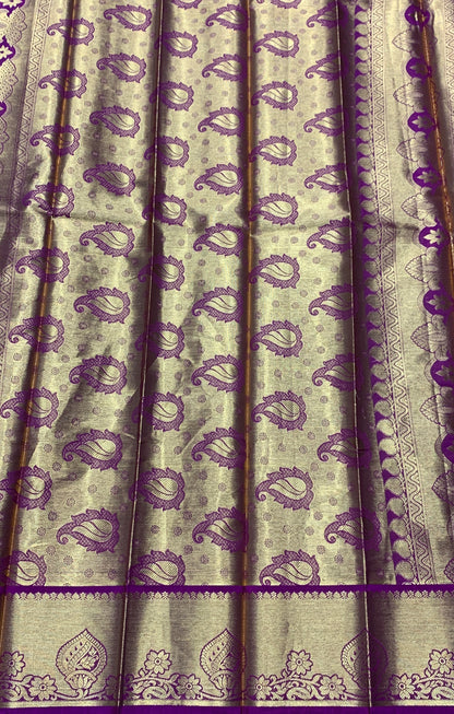 Vegan Silk Saree Mustard Colour with Pink and Copper Border