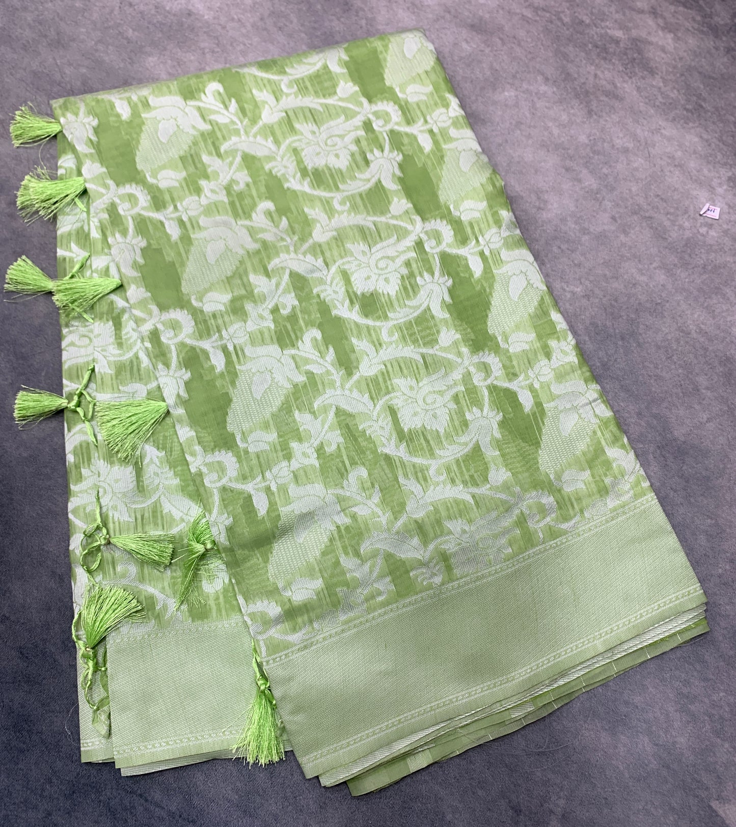 Banaras Katan Saree Light Green Colour with Katan Work Border