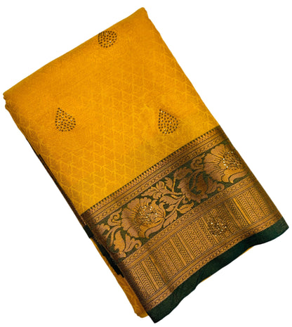 Art Silk Saree Mustard Shade with Green Border