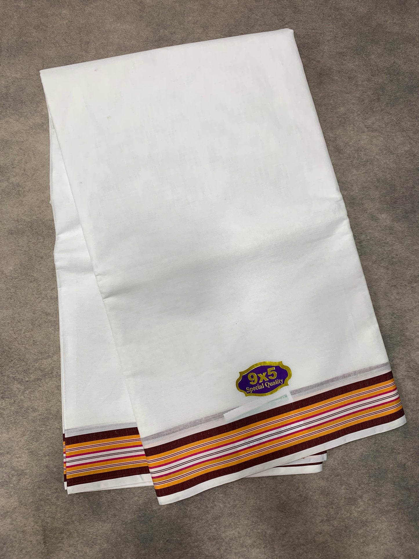 9X5 Cotton Dhoti White Colour with Brown and Red Border with Angavastarm