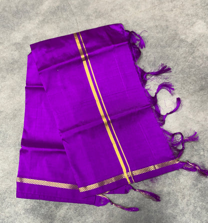 2 Mulam Silk Pooja Towel Purple Colour