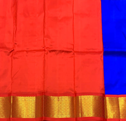 Blue shade Pure Kanchipuram Kids Pattu Pavadai with Contrast Border for Newborn to 2 Years