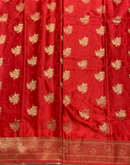 Banaras Saree Red Colour with Golden Colour Floral Design Border