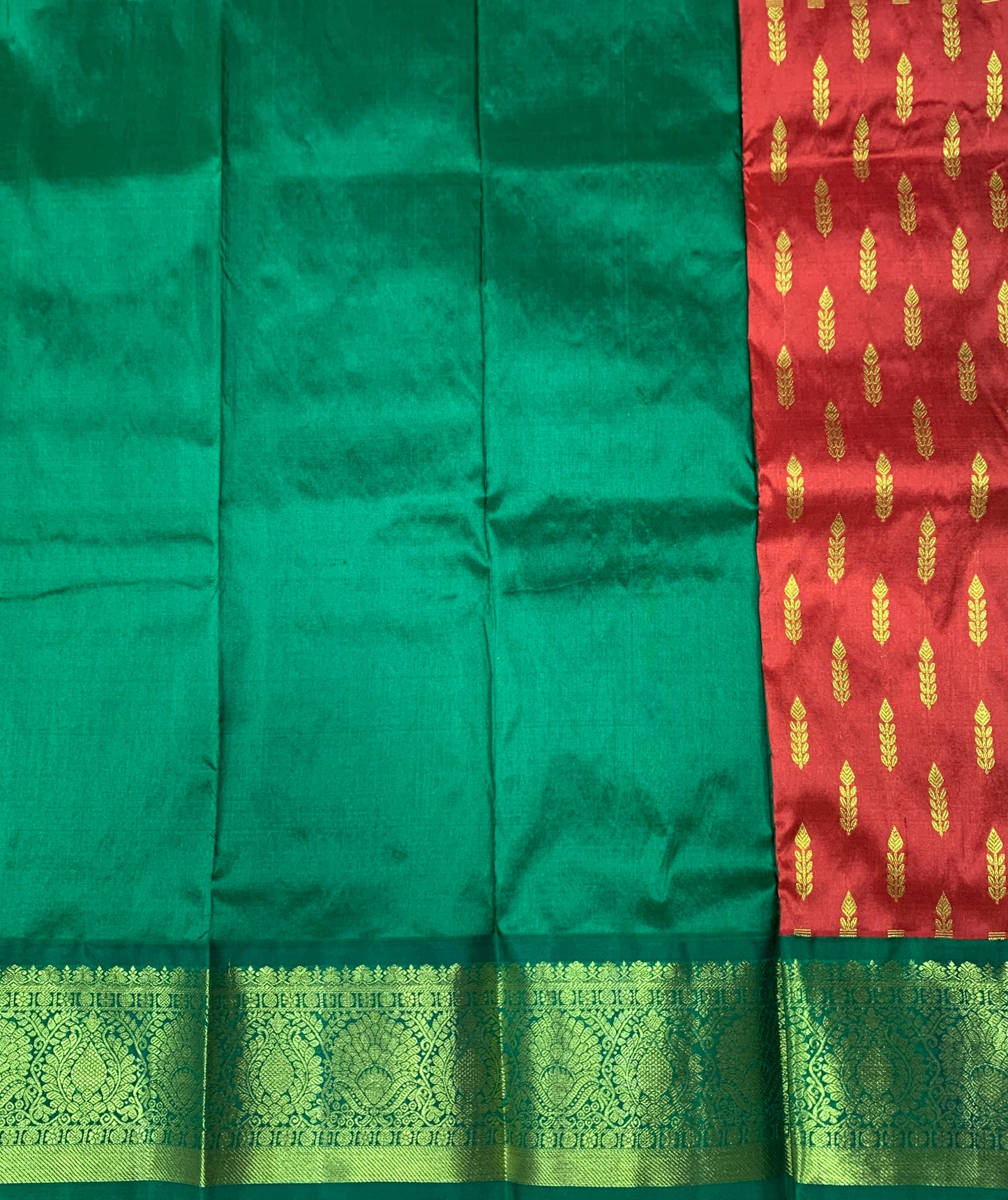 Red Shade Pure kanchipuram Kids Pattu Pavadai with Contrast Border for Newborn to 2 Years