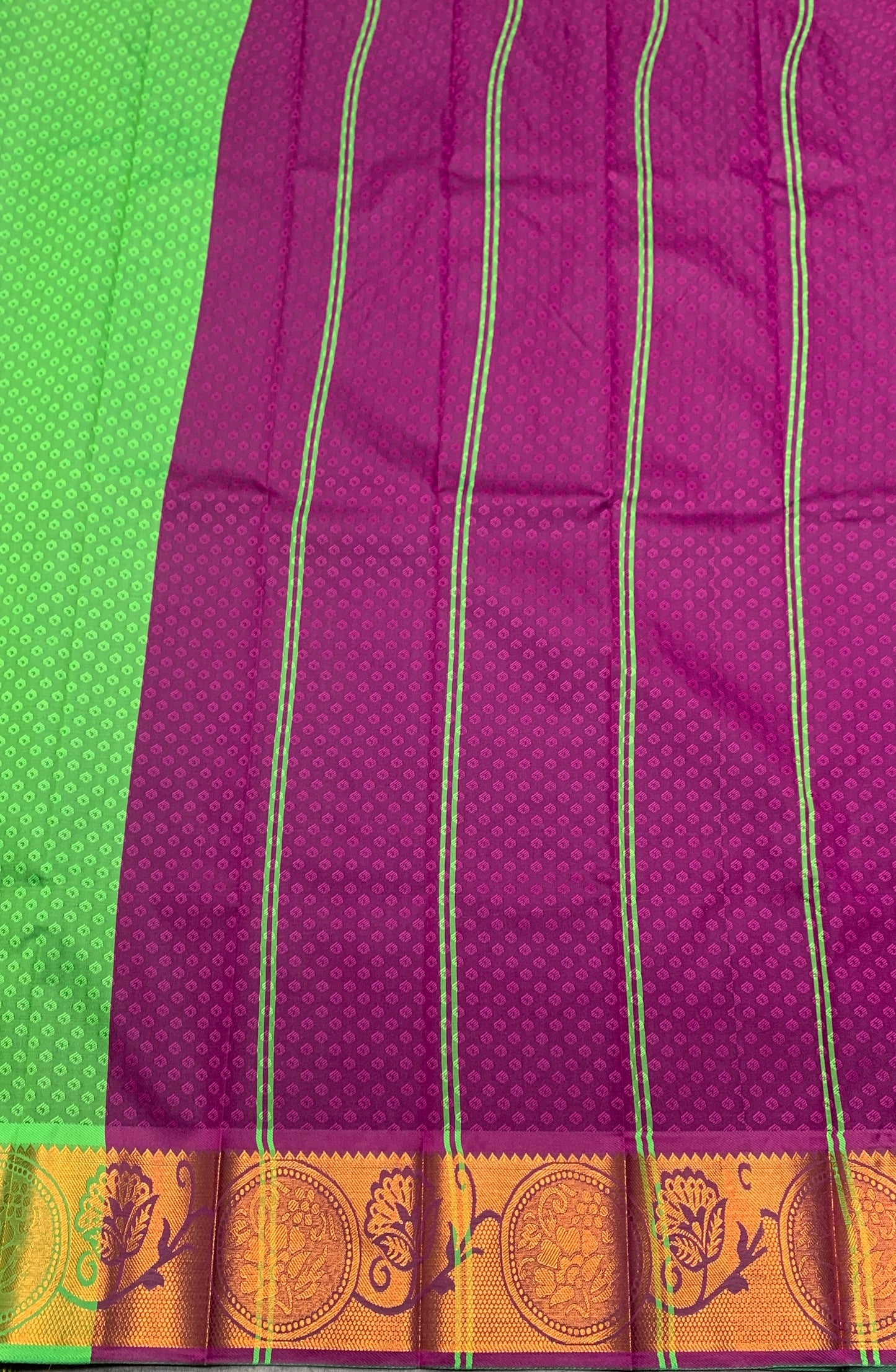 Synthetic Cotton Saree Light Green Shade with Copper Border